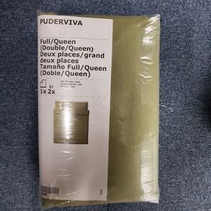 IKEA PUDERVIVA QUEEN DUVET SET LINEN LIGHT OLIVE GREEN